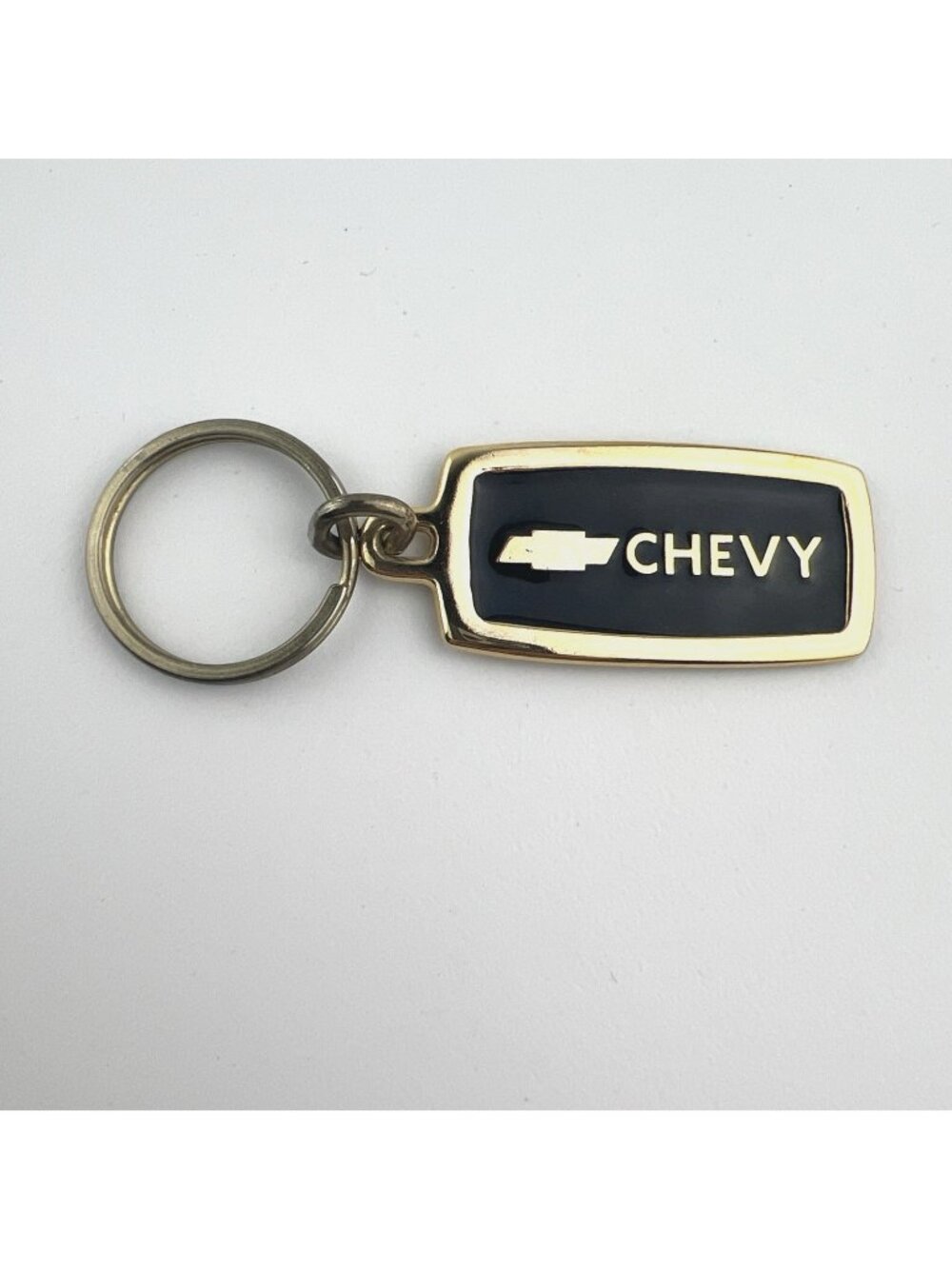 Vintage 1980s Chevy Black Enamel and Brass Keychain By KARRIERS USA Chevrolet